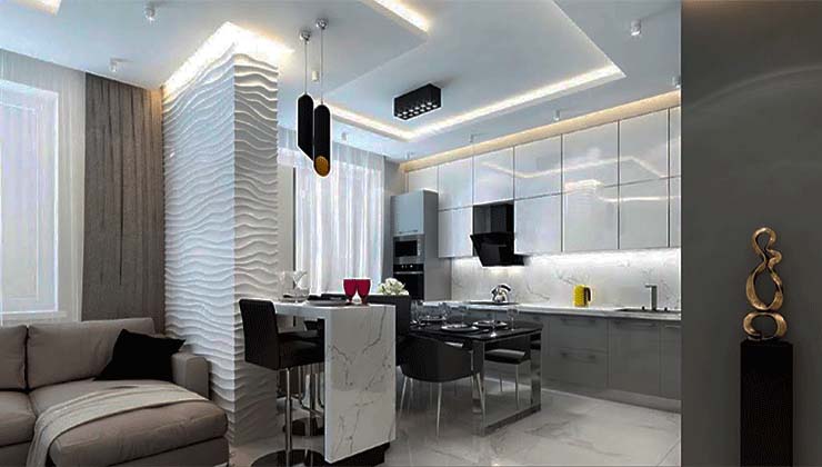 Стены кухни в 3D панелях